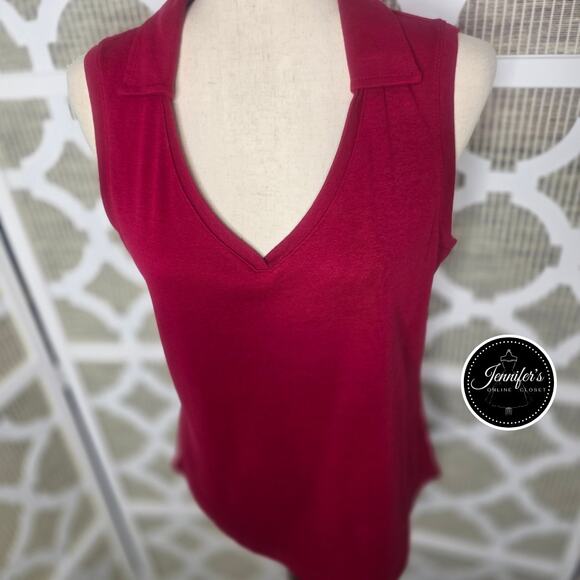 St. John's Bay Red Collared V-Neck Sleeveless Knit Top Size Large - Picture 4 of 9